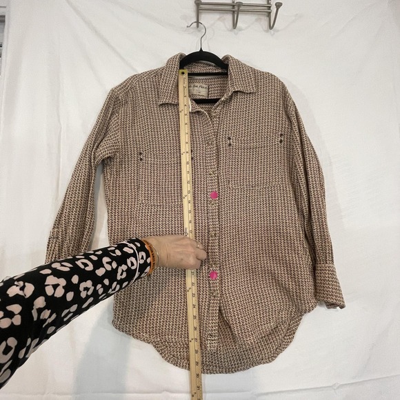 READ We The Free Shirt Womens XS Beige Herringbone Tweed Long Sleeve Tunic Top - Picture 15 of 16